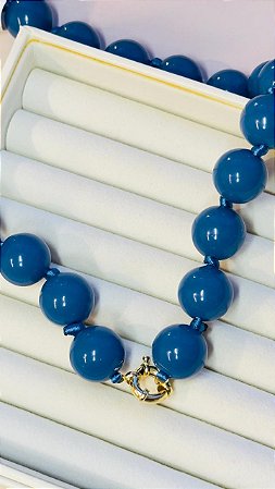Colar Esferas Resina Azul Petróleo