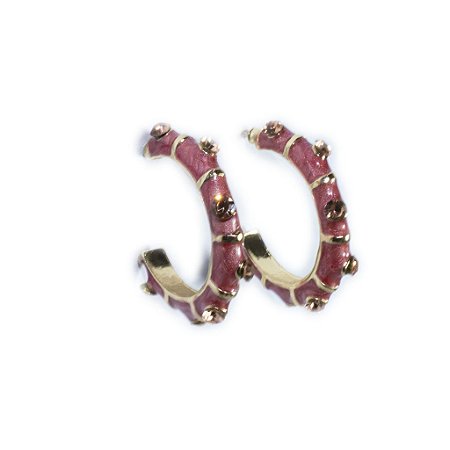 Argola Esmaltada com Pedraria Rosa