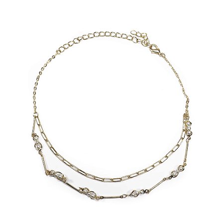 Choker Dupla Corrente Pérolas