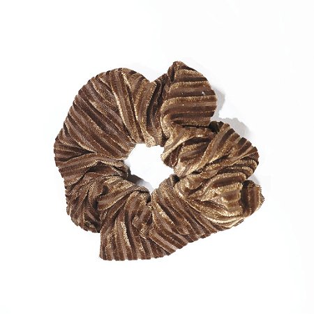 Scrunchie em Veludo Listrado Bronze