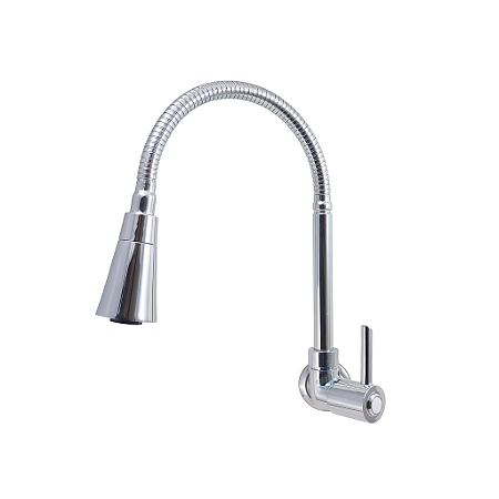 Torneira Gourmet para Cozinha 100% Metal Max Tubo Flexível Cônico Duplo Jato Parede C-61 1/4v