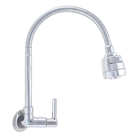 Torneira Gourmet Metal Inox Tubo Flexível Duplo Jato Cozinha Parede Luxo C51 1/4v