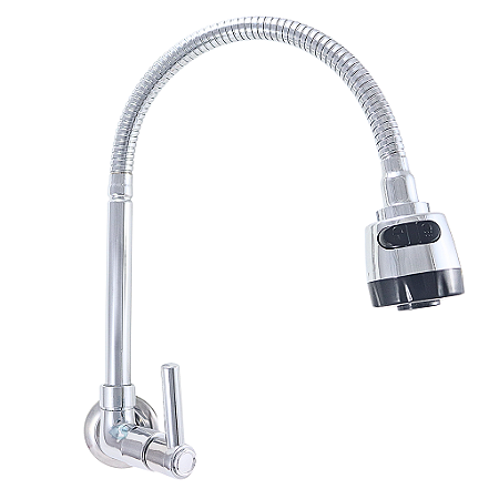 Torneira Gourmet Metal Inox Tubo Flexível Duplo Jato Cozinha Parede Luxo C51 1/4v
