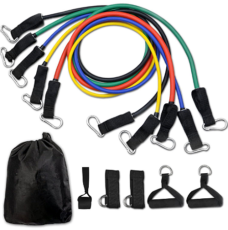 Kit de Elásticos Extensores para Musculação Funcional em Casa - 11 Itens
