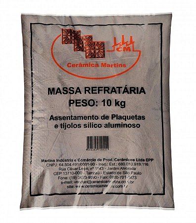 Massa Refratária 10Kg Ceramica Martins Refratários