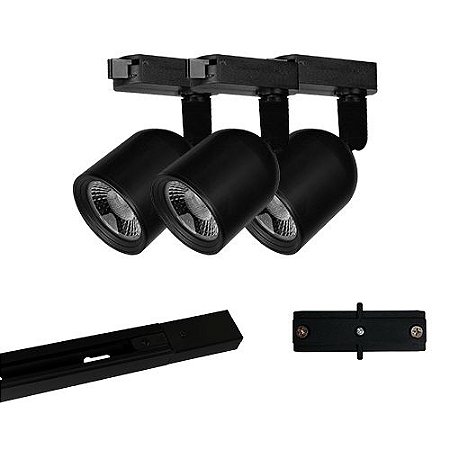 Kit Trilho Led Elegance Preto 3 Spots 7W Luz Br. 6500K Avant