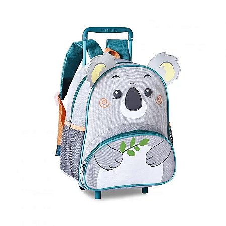 MOCHILA ESCOLAR COM RODINHA COALA CINZA/VERDE