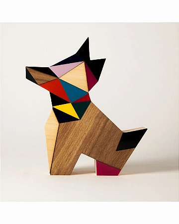ESCULTURA DE MADEIRA GEO PASTOR ALEMAO COLOR II