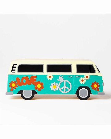 ESCULTURA DE MADEIRA KOMBI AZUL