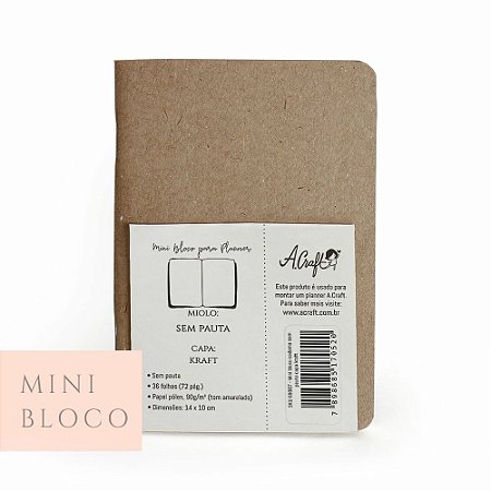 MINI BLOCO CADERNO SEM PAUTA CAPA KRAFT
