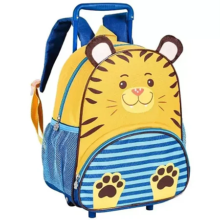 MOCHILA ESCOLAR COM RODINHA TIGRE AZUL/AMARELO