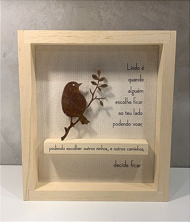 QUADRO TECIDO FERRO PASSARINHO LINDO E