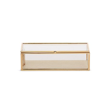 CAIXA EM VIDRO COM METAL E LINHO DOURADO