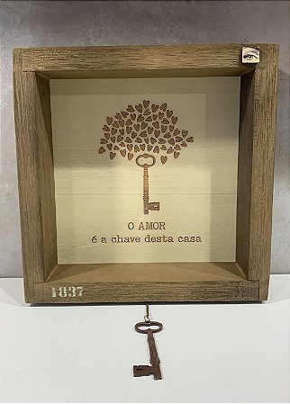 QUADRO VINTAGE ELEMENTS O AMOR E A CHAVE 23X23X6