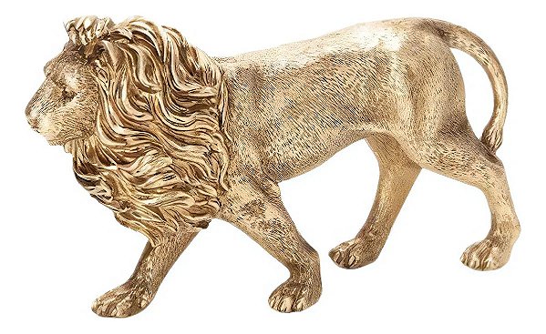 ESCULTURA LEAO DOURADO EM POLIRRESINA