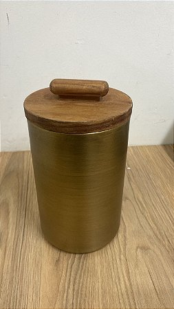 POTE DOURADO DE METAL E MADEIRA 23CM