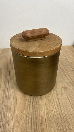 POTE DOURADO DE METAL E MADEIRA 14CM