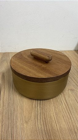 POTE DOURADO DE METAL E MADEIRA 10CM