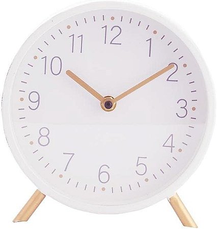 RELOGIO DE MESA 20CM BRANCO E DOURADO