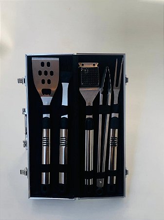 KIT CHURRASCO ACO INOX INO 8X42X14CM JOGO C 6 PECAS