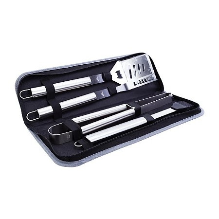 KIT CHURRASCO ACO INOX  8X48X13CM JOGO  C 4 PECAS