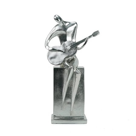 DECORACAO MUSICO VIOLAO RESINA 43.5X23X16.5CM  PRATA