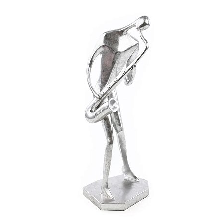 DECORACAO MUSICO SAXOFONE RESINA 44X16X12CM  PRATA