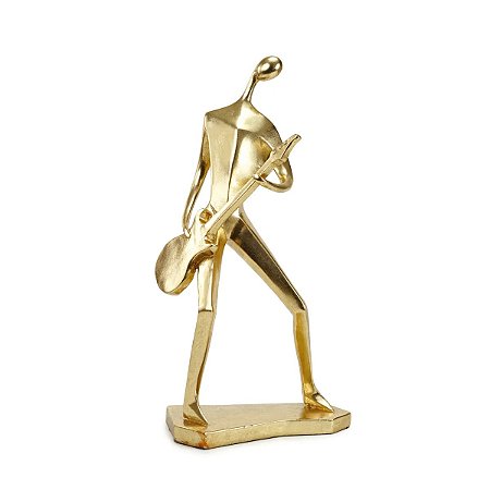 DECORACAO MUSICO GUITARRA RESINA 41.5X21X13CM DOURADO