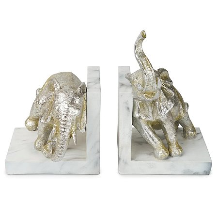 APARADOR DE LIVROS ELEFANTE RESINA 25X30X11.5CM PRATA