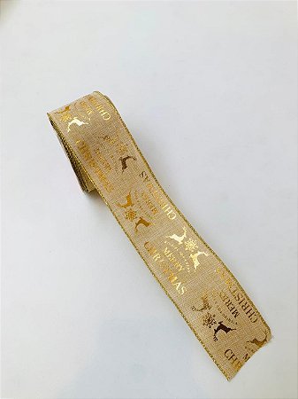 FITA NATALINA FELIZ NATAL BEGE DOURADO 9M