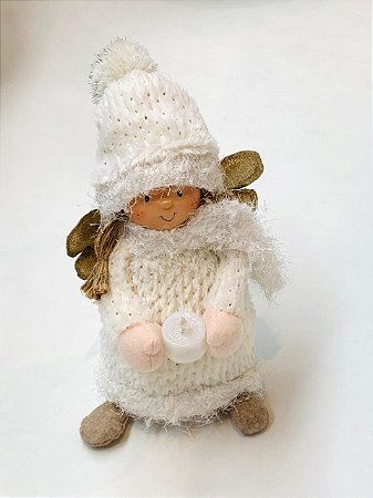 BONECA SENTADA VELA BRANCA 37CM NATAL