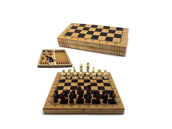 JOGO DE XADREZ GAMAO DAMA 3 EM 1 MALETA FECHO MAGNETICO