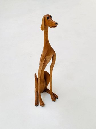 ESCULTURA MADEIRA CACHORRO SENTADO 22CM
