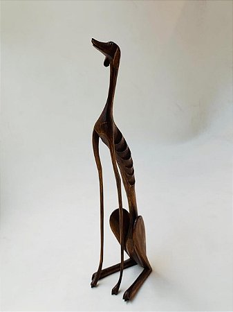 ESCULTURA MADEIRA CACHORRO SENTADO 38CM