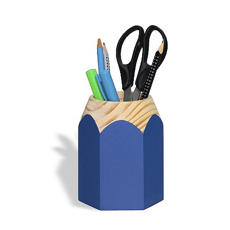 PORTA LAPIS/CANETA FORMATO LAPIS AZUL