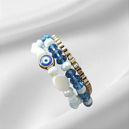 Pulseira de Madrepérolas, Corrente e Olho Grego