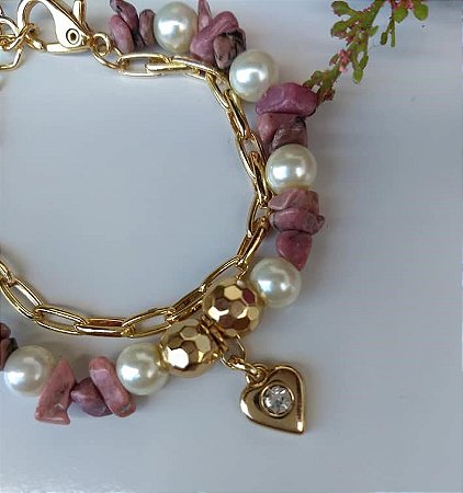Pulseira com Pedras Naturais Rodonita