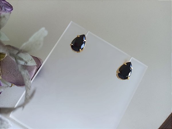 Brinco Gota Zircônias Negras Folheado à Ouro 18K
