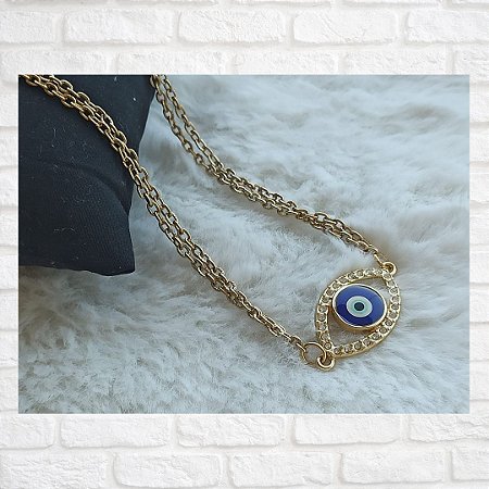 Colar de Correntes e Olho Grego com Strass
