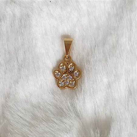 Pingente Pet com Zircônias Folheado à Ouro 18K