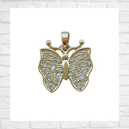 Pingente Borboleta com Zircônias Folheado à Ouro 18K