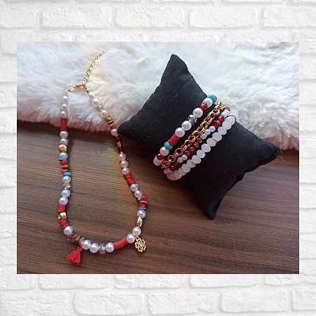 Conjunto Colar e Pulseira Feminina Boho - Bijuterias Finas