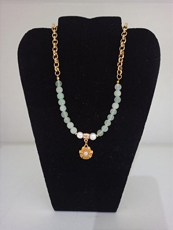 Colar Pedras Naturais Jade e Pérolas