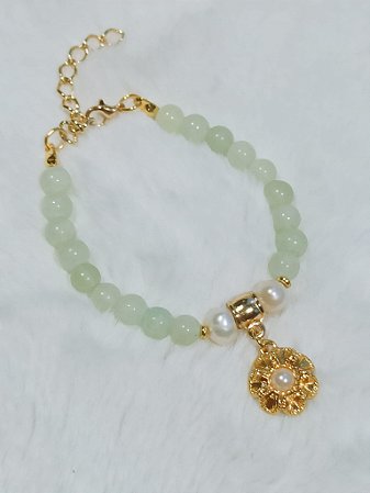 Pulseira Pedras Naturais Jade e Pérolas