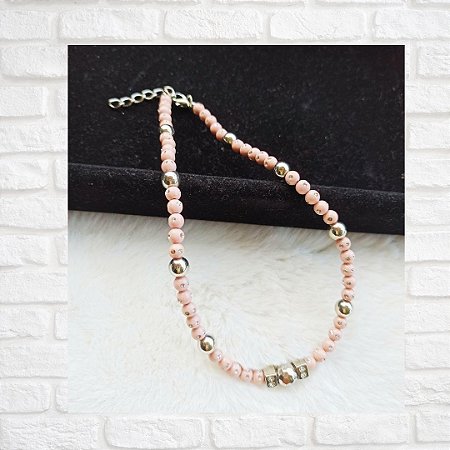Colar Choker Rosê e Strass