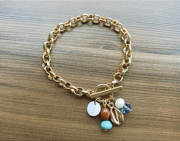 Pulseira de Corrente e Pingente Búzios