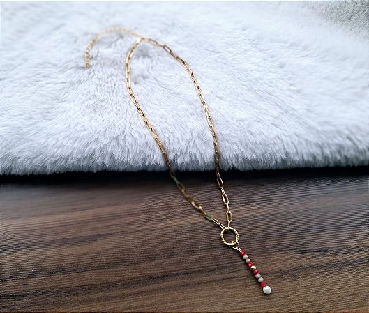 Colar Gravatinha Corrente Cartier Cristais e Pérola