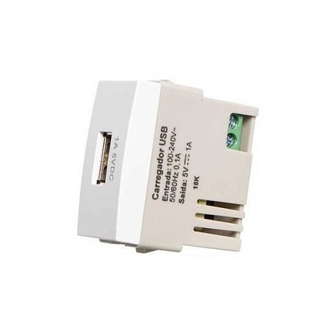 Módulo Tomada Carregador  USB 1A - Bivolt - Branca - SLEEK