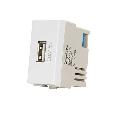 Módulo Tomada Carregador  USB -  2A - Bivolt  - Branco - INFINITI