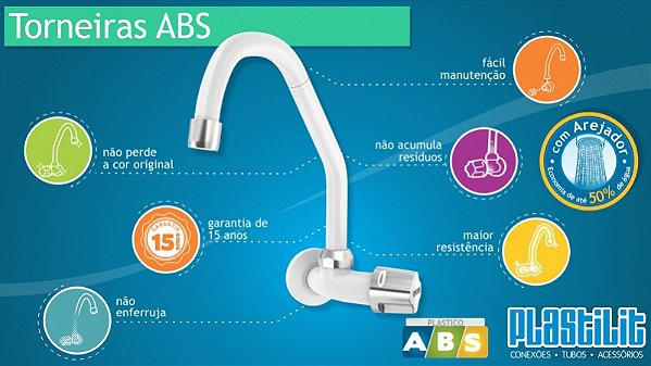 Torneira de Mesa  Móvel - Bica com Arajador - Aqua Branca  - Plastilit
